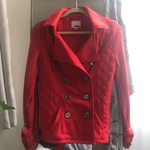 Red hooded jacket